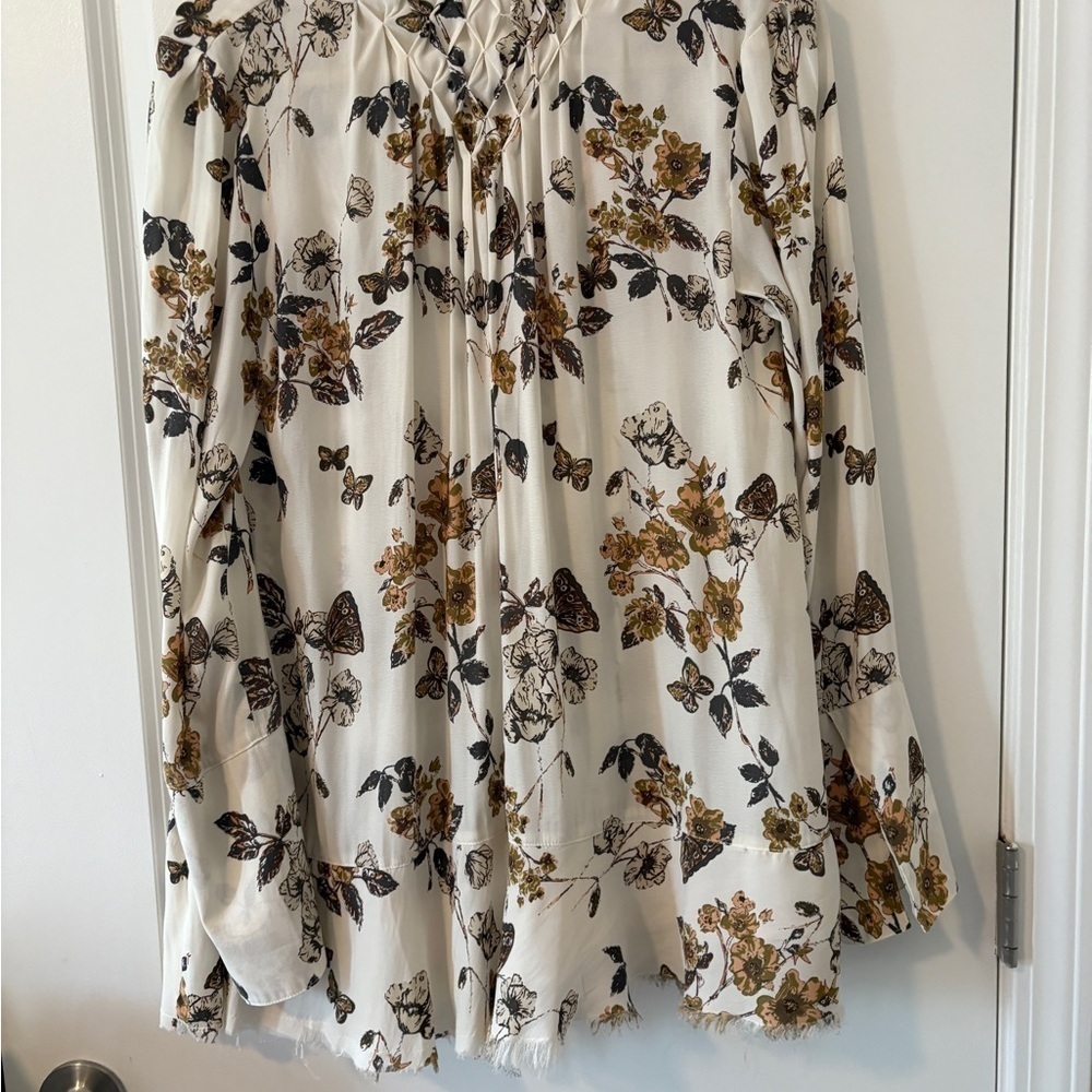Free People Womens Pebble Crepe Butterfly Tunic  Ivory Fringe Boho Peasant Small - Picture 13 of 15